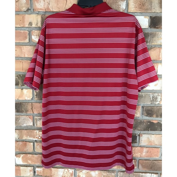 Nike Men’s Golf Red and White Striped Dri-Fit Polo Shirt Size Large - Picture 2 of 8